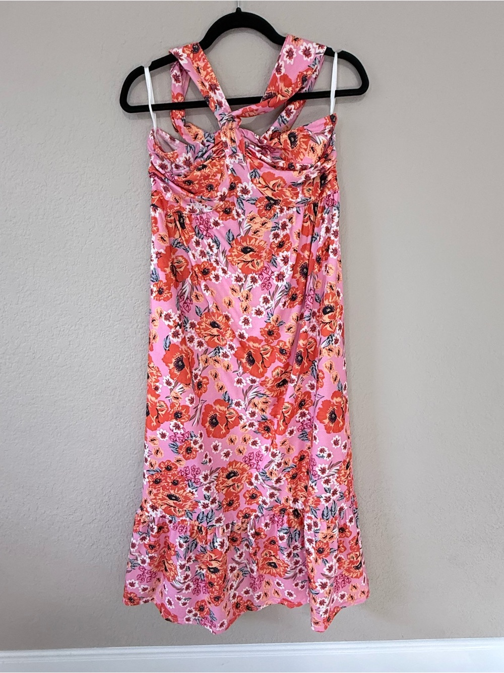 Grace Karin Pink Floral Cross-Back Midi Dress
